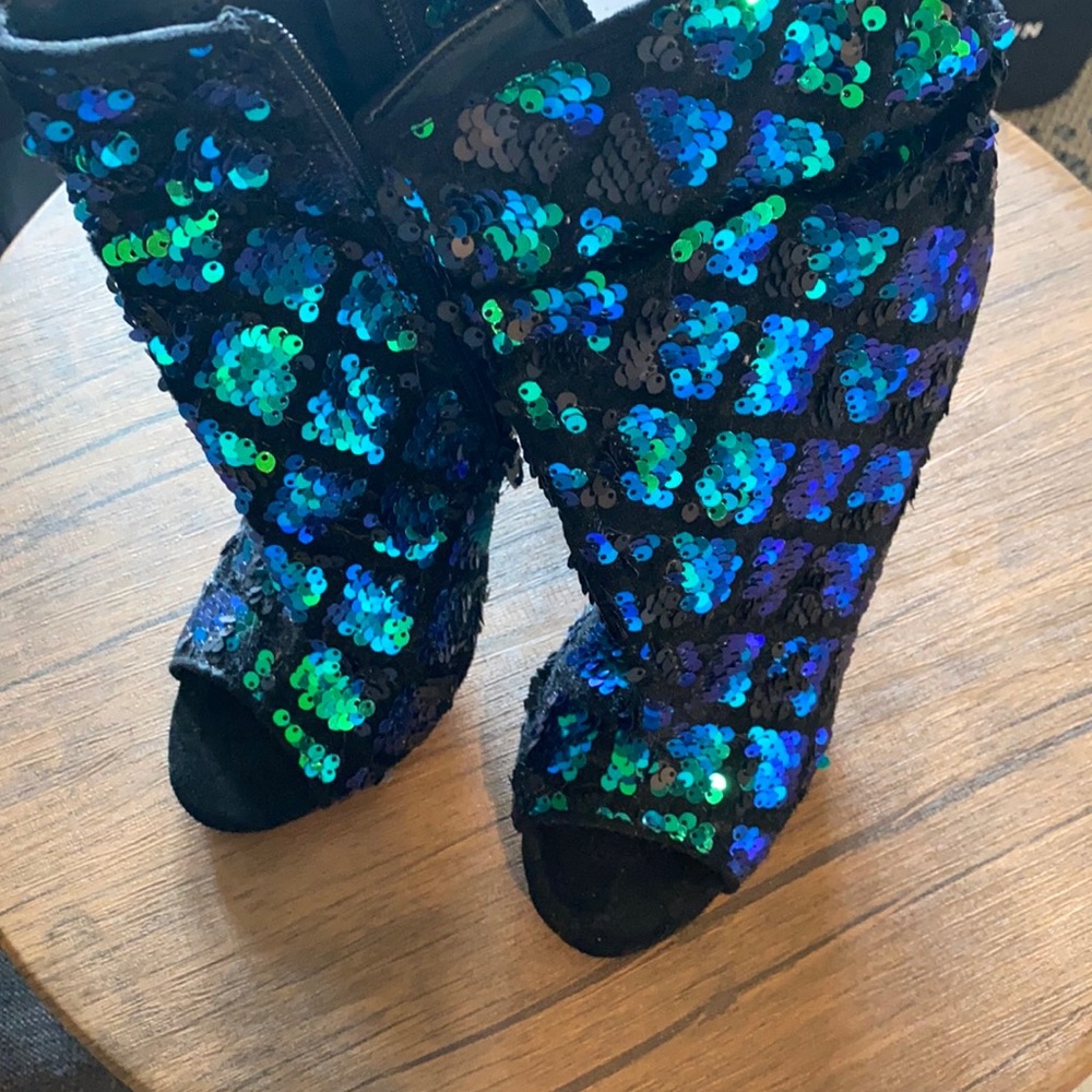 Emerald Sequined & Black Booties